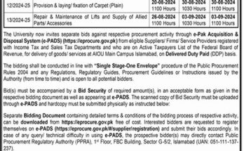 Allama Iqbal Open University Islamabad Tender Notice