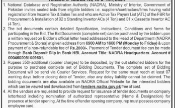 NADRA Headquarter Islamabad Invitation to Bid