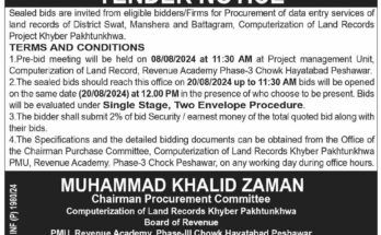 Revenue Academy Peshawar Tender Notice