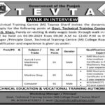 TEVTA Jobs 2024 in Government Technical Training Centre Taunsa Sharif Fresh Jobs 4U apply Now