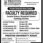 Preston University Kohat Campus Jobs 2024 Latest Fresh Jobs