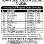 Teaching Jobs 2024 in Munir Public School and College Chakwal Job