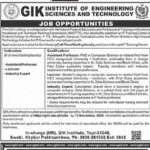 GIKI Jobs 2024 GIK Institute of Engineering Sciences and Technology Swabi